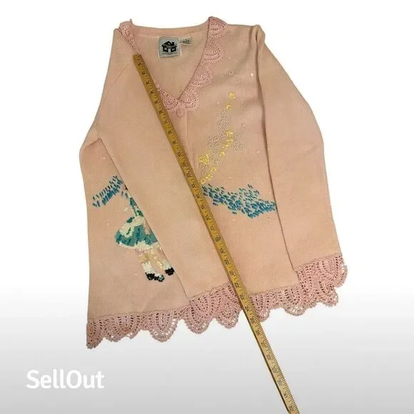 Storybook Knits Women's XS Pink Embellished Cardigan Sweater - Picture 5 of 5